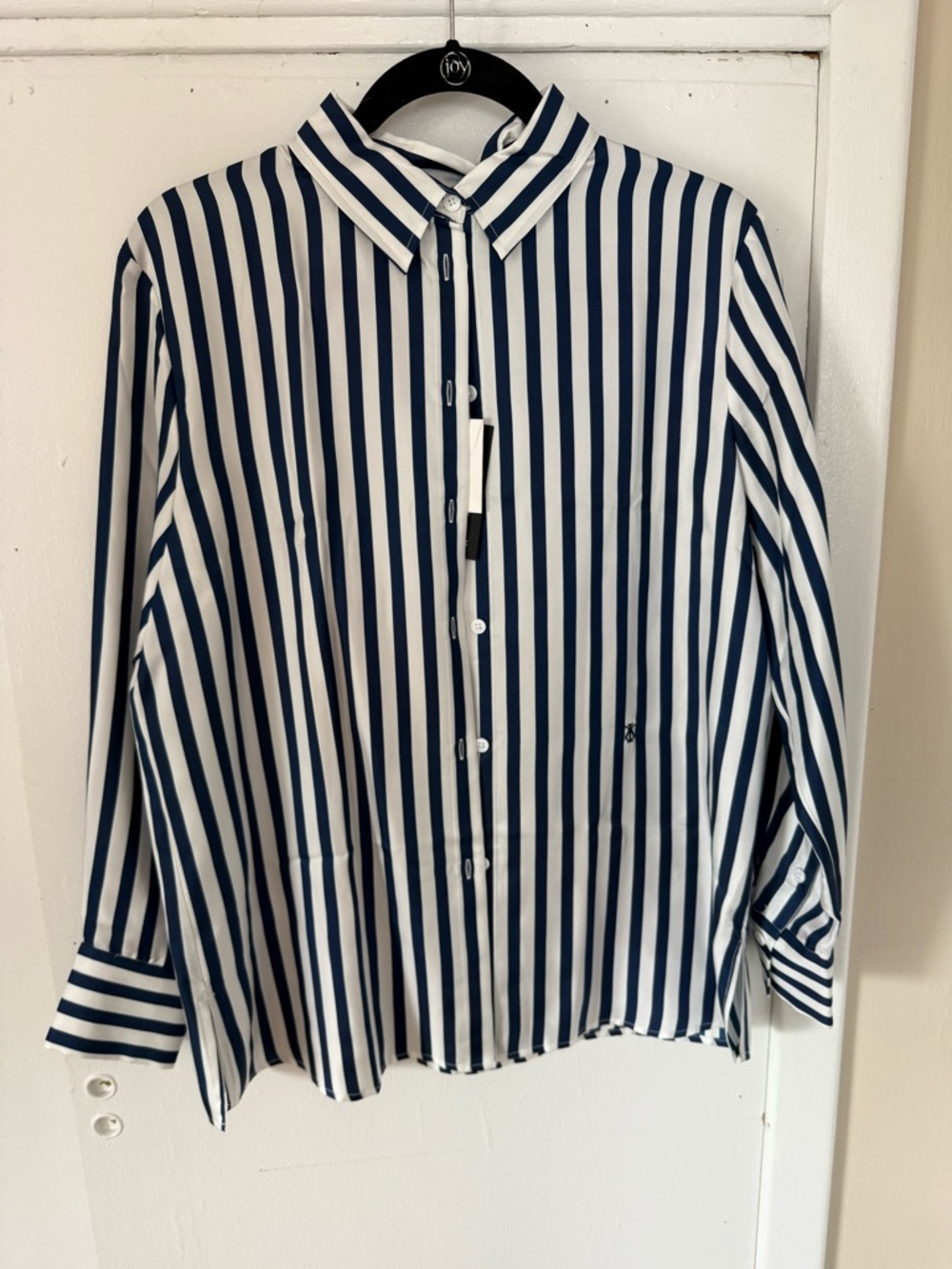 Lilysilk Classic Navy and White Striped Button-Down Shirt